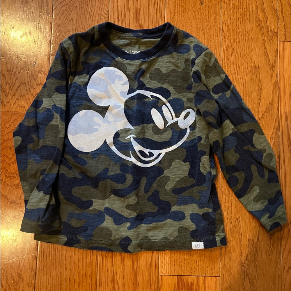 GAP Camouflage Mickey Mouse Long Sleeve Tee like new